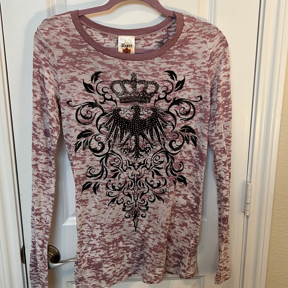 Burnout long sleeve tee with rhinestone detail on front. Super fun shirt.